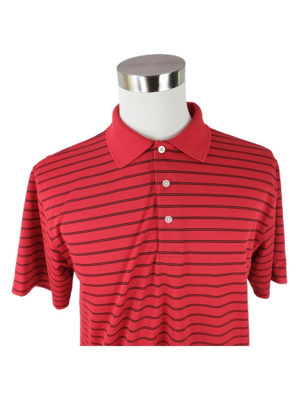 Top Flite Mens Red Black Striped Polo Shirt Large